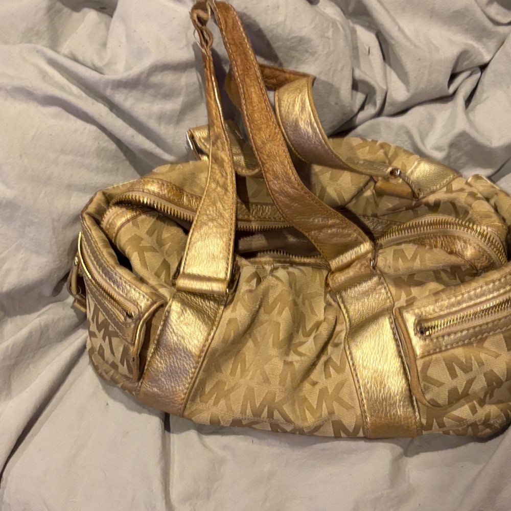 Michael Kors Metallic Gold and Tan Shoulder Bag